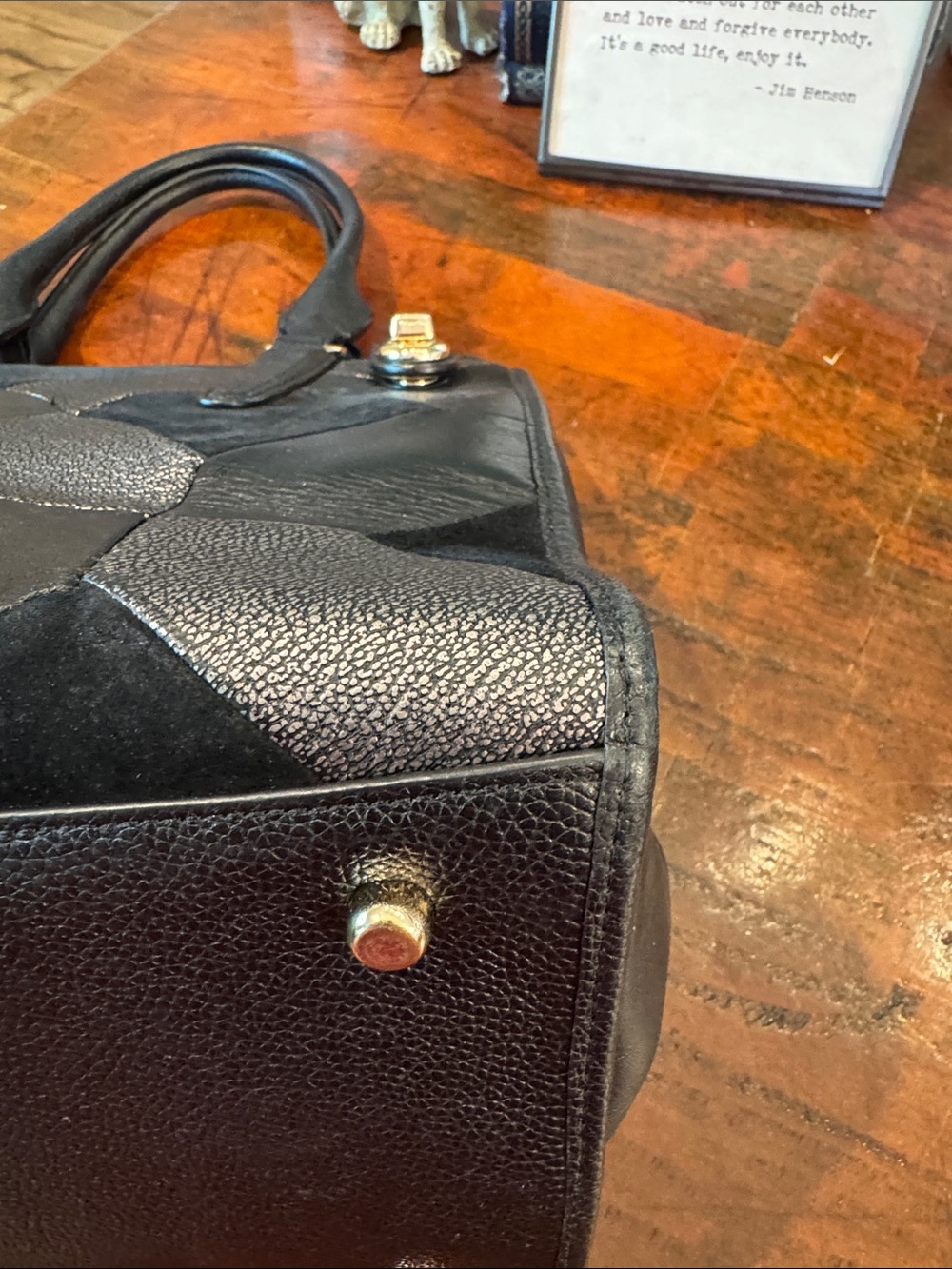 Coach Black Patchwork Leather & Suede Satchel - Picture 13 of 16